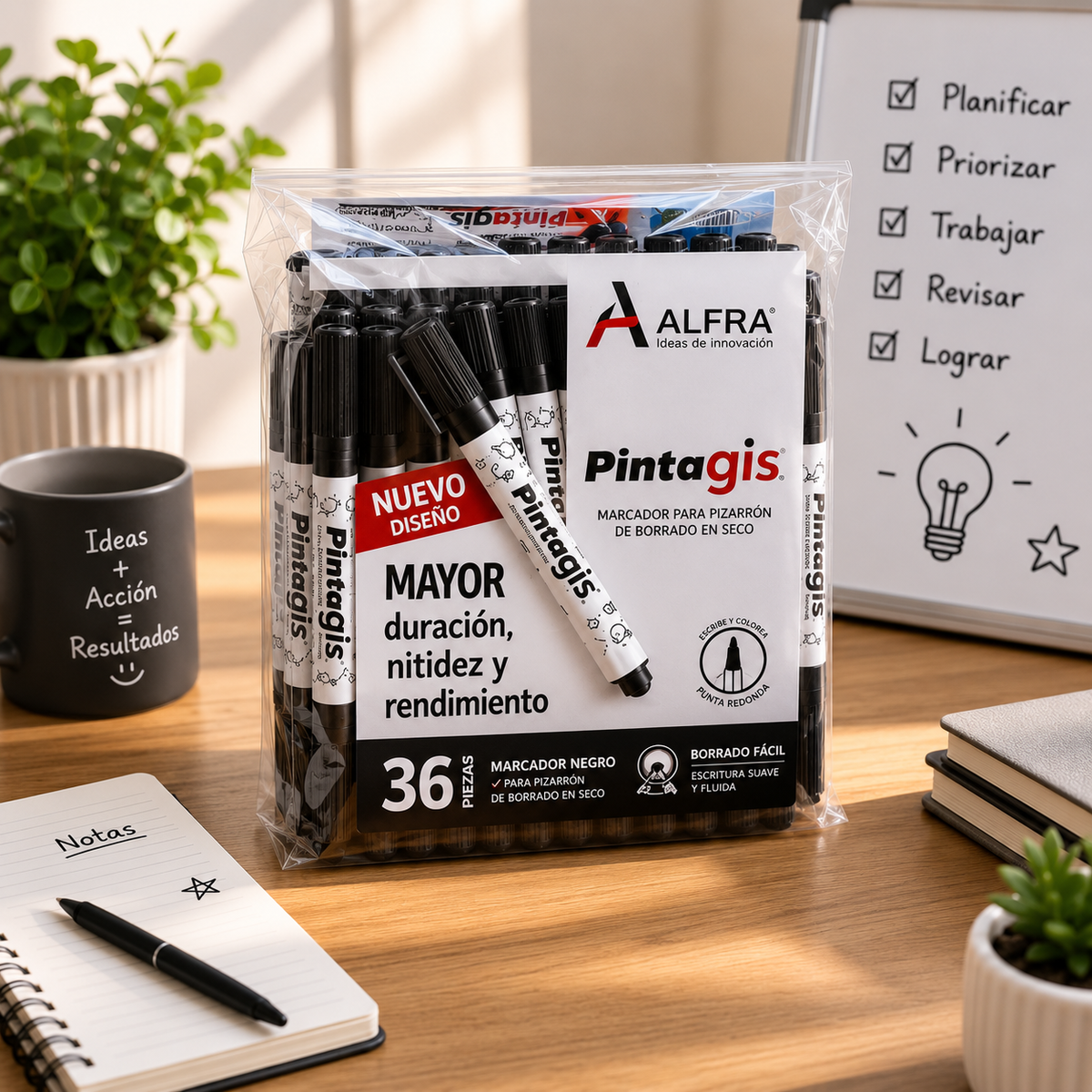 Marcador Pintagis Punta Cincel 36 piezas (Negro)