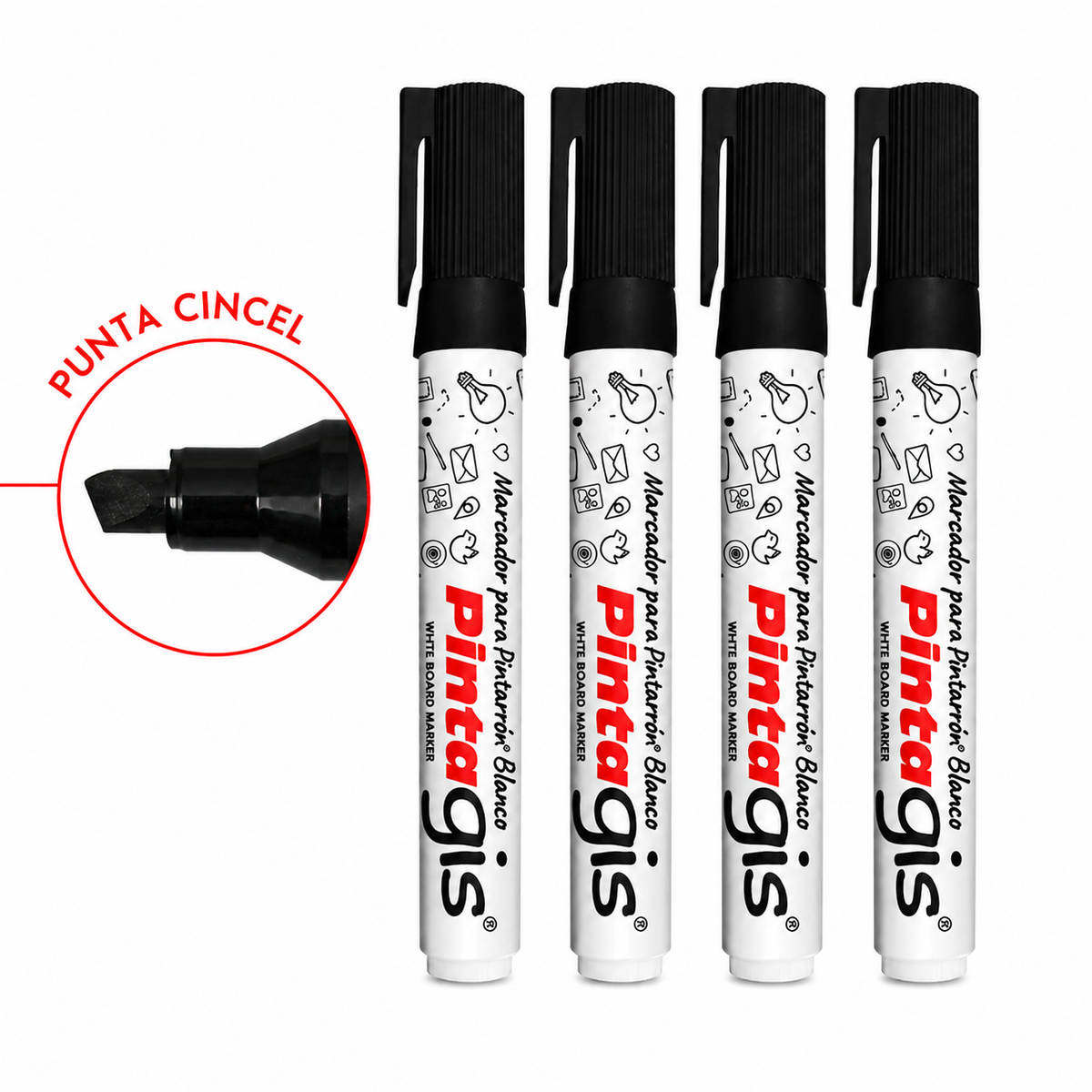 Marcador Pintagis Punta Cincel 36 piezas (Negro)