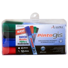 Marcador Pintagis Punta Cincel 12 piezas (4 Colores)