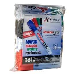 Marcador Pintagis Punta Cincel 36 piezas (4 Colores)