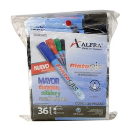 Marcador Pintagis Punta Cincel 36 piezas (Negro)